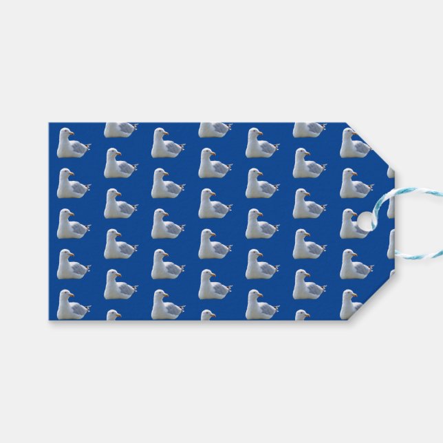 Seagull Laying Down Blue Gift Tags (Front (Horizontal))