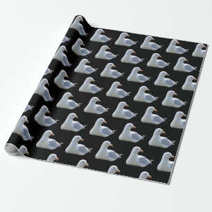 Seagull Laying Down Elegant Coastal Black Wrapping Paper