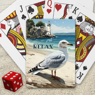 Seagull Lighthouse Coastal Beach Playing Cards