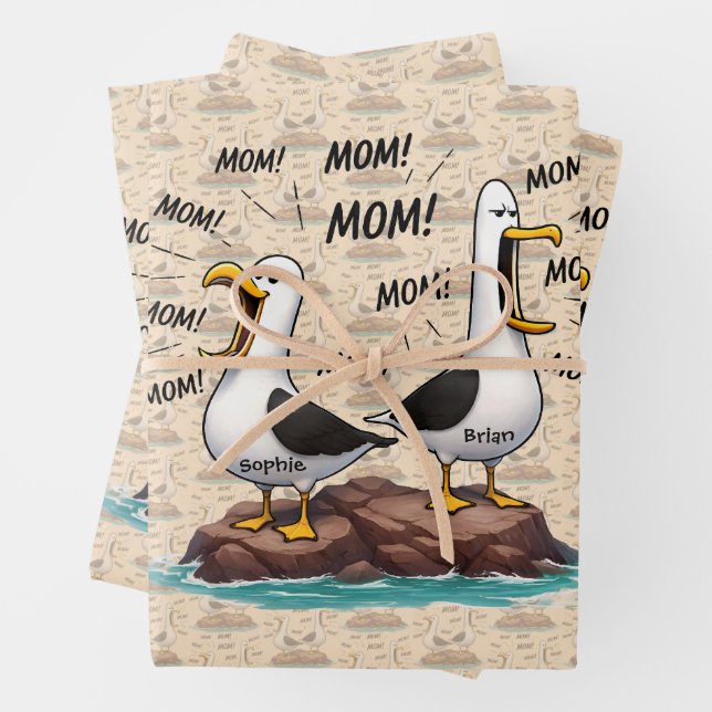 Seagull Mum Funny Personalised Wrapping Paper Sheet (In situ)