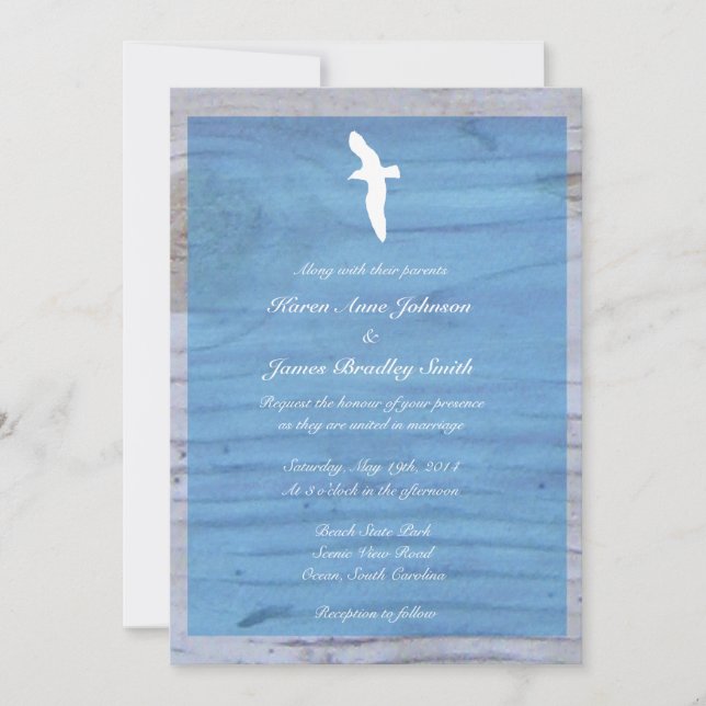 Seagull/Nautical Beach Wedding Invitation (Front)