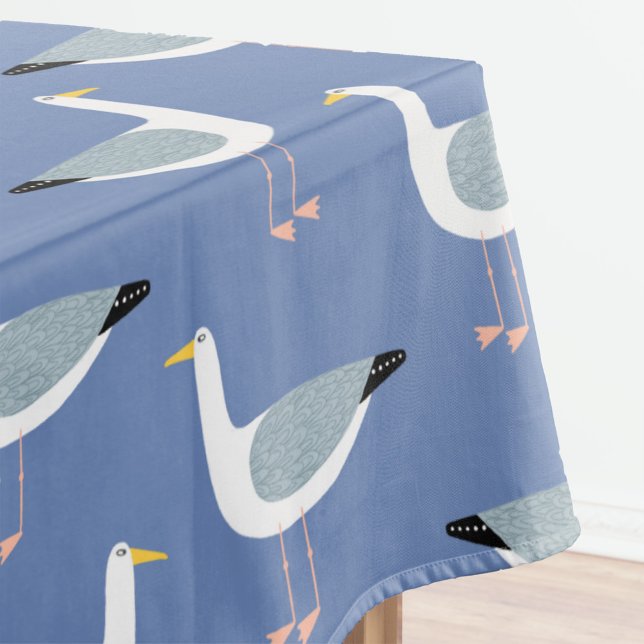 Seagull Nautical Bird Tablecloth (Blue fun seagull pattern cloth tablecloth)