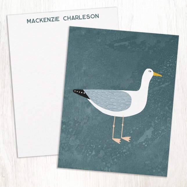 Seagull Nautical Coastal Bird Personalized Card (Seagull coastal bird personalized custom name or text notecards)