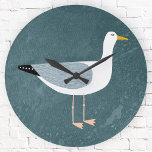 Seagull Nautical Large Clock<br><div class="desc">A cheeky seagull standing by the teal green ocean. Perfect for your beach house boat,  or for those who love the coast.</div>