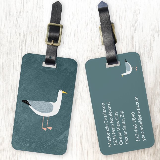 Seagull Nautical Luggage Tag (Seagull bird nautical personalized luggage tag)