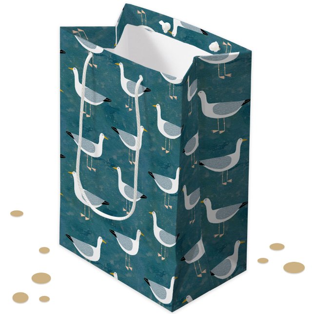 Seagull Nautical Medium Gift Bag (Nautical Seagull fun coastal bird gift bag)