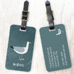 Seagull Nautical Personalised Luggage Tag<br><div class="desc">A cheeky seagull standing by the teal green ocean. Perfect for those who love birds and the coast.
Change the name on the front and contact details on the back.</div>