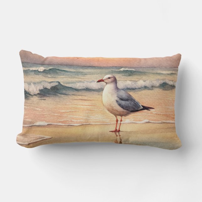 Seagull on a Beach Lumbar Cushion (Front)