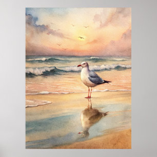 Seagull on a Beach Poster