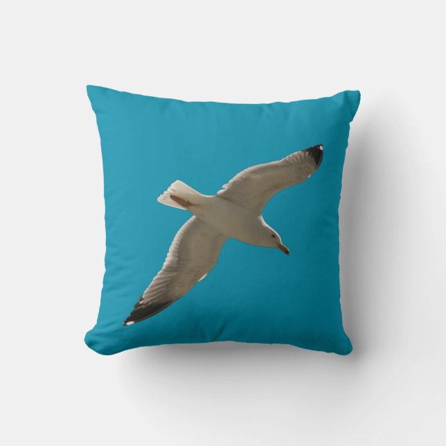 Seagull on a blue sky cushion (Front)