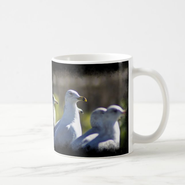 Seagull on a Rail Black Border Coffee Mug (Right)