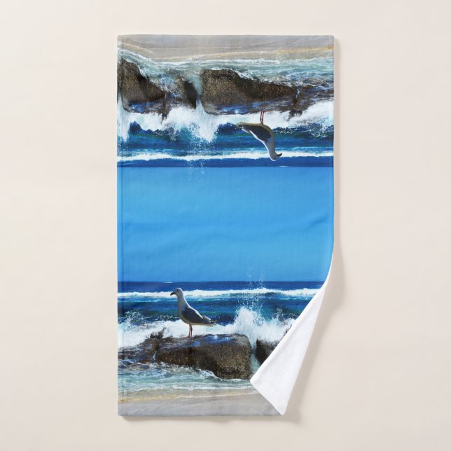 Seagull On Beach Rocks, Hand Towel (Hand Towel)