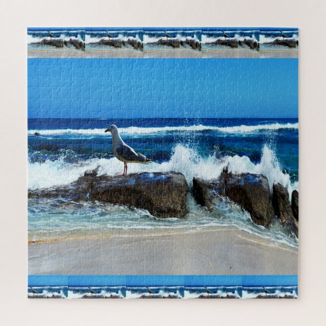 Seagull On Beach Rocks, Jigsaw Puzzle (Vertical)