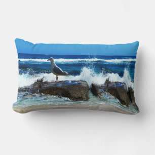 Seagull On Beach Rocks, Lumbar Cushion