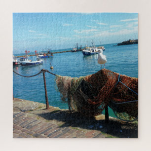 Seagull on Fishing Nets at Folkestone Harbour Jigsaw Puzzle