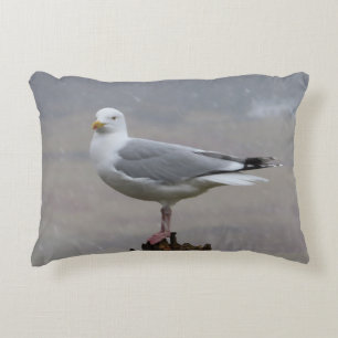 Seagull on Post In The Snow Customisable Cushion