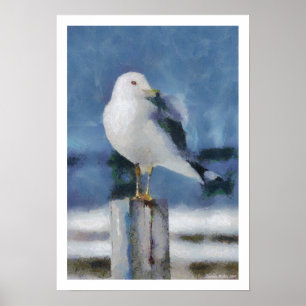Seagull on Post Poster Print
