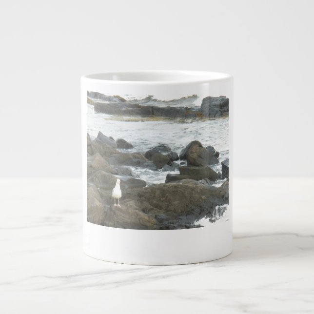Seagull on rocks large coffee mug (Front)