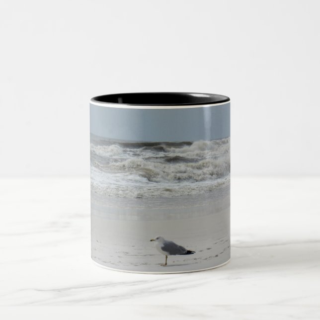 Seagull on the Beach Two-Tone Coffee Mug (Center)