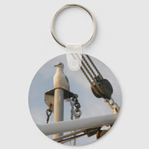 Seagull on the Rigging of a Boat Key Ring
