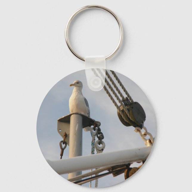 Seagull on the Rigging of a Boat Key Ring (Front)
