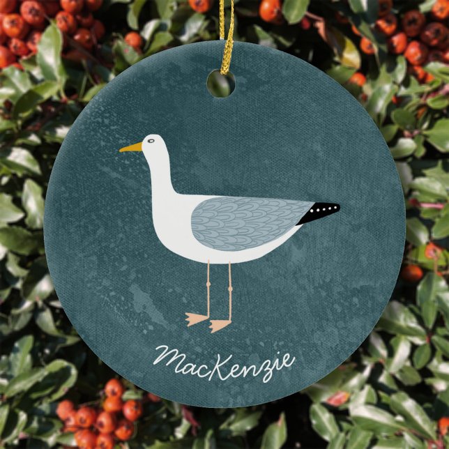 Seagull Personalised Ceramic Ornament (Fun seagull personalized ceramic ornament)
