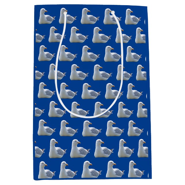 Seagull Resting Calm Pose Nautical Wildlife Navy Medium Gift Bag (Front)