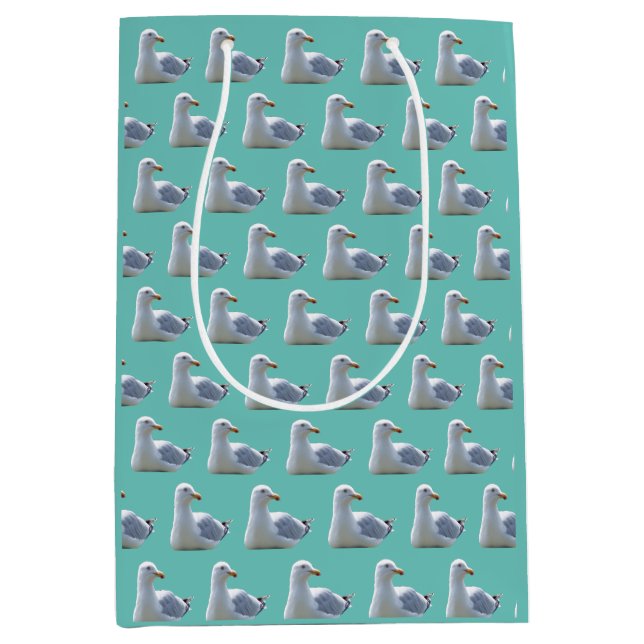 Seagull Resting Coastal Bird Ocean Wildlife Mint  Medium Gift Bag (Front)