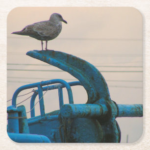 Seagull Rests On Anchor Of Ship Choshi Square Paper Coaster