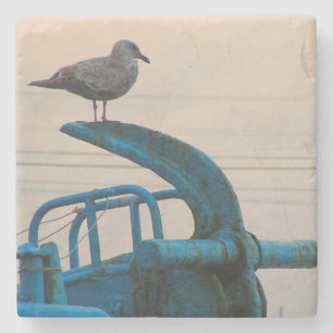 Seagull Rests On Anchor Of Ship Choshi Stone Coaster