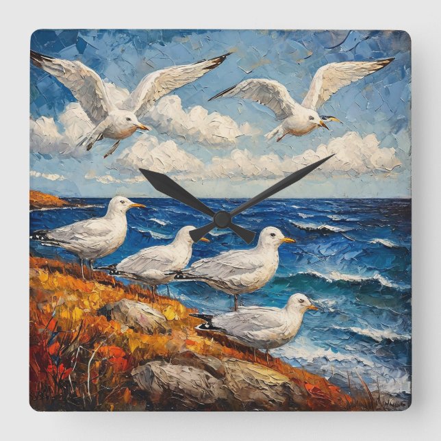 Seagull Seascape Square Wall Clock (Front)