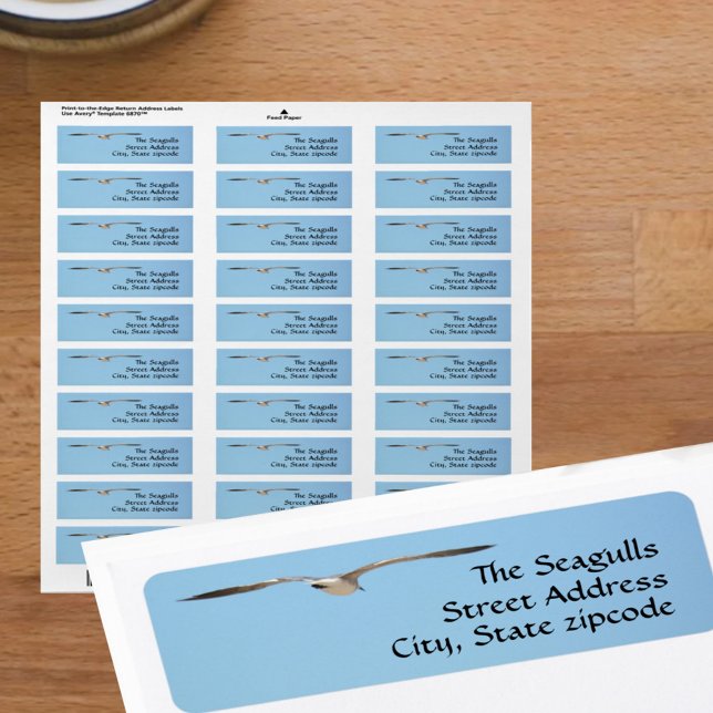Seagull Silhouette Flying Sky Blue Return Address Label (Creator Uploaded)