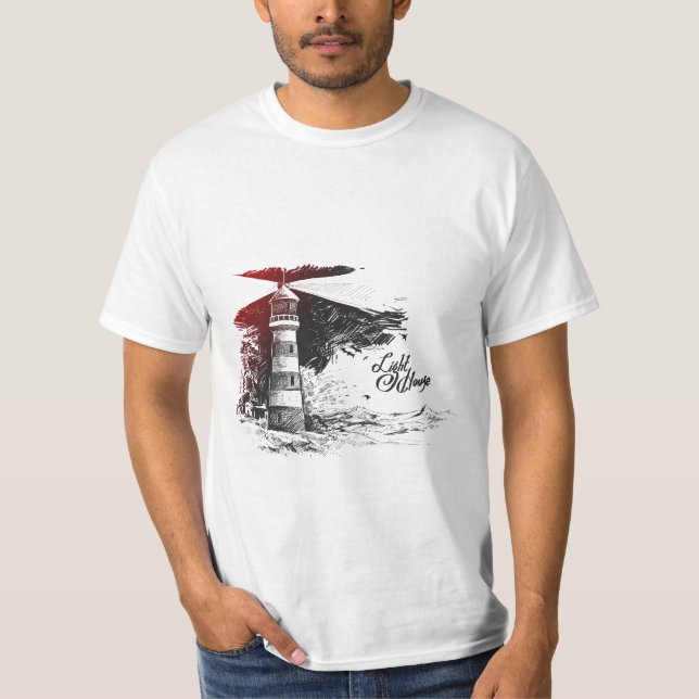 Seagull Silhouette Illustrated Lighthous T-Shirt (Front)