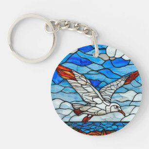 Seagull stained glass key ring