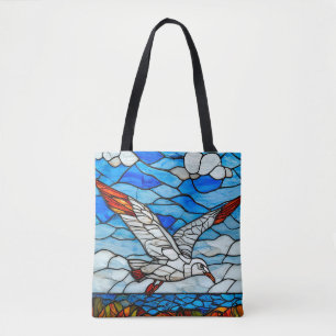 Seagull stained glass tote bag