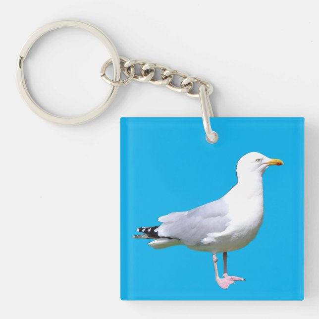 Seagull Standing Coastal Bird Beach Wildlife Art Key Ring (Front)
