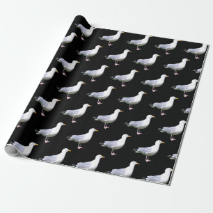 Seagull Standing Posing Nature Bird Beach Black Wrapping Paper