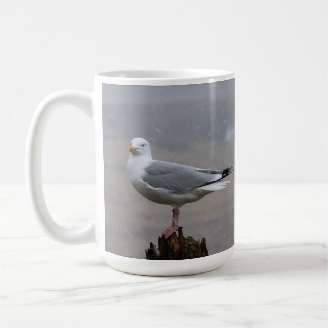 Seagull Standing Snowing Add Text Mug (Left)