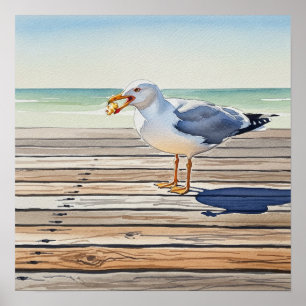 Seagull Stealing Popcorn Poster