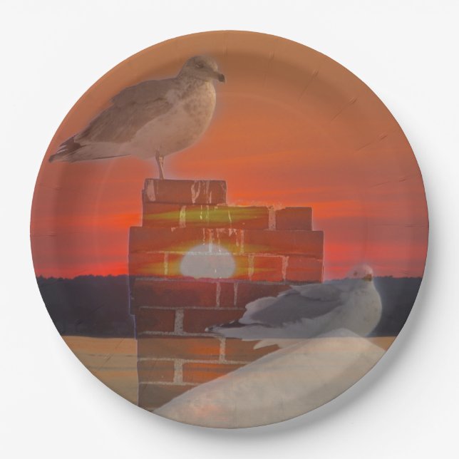 Seagull Sunset Paper Plate (Front)