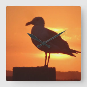 Seagull Sunset Square Wall Clock