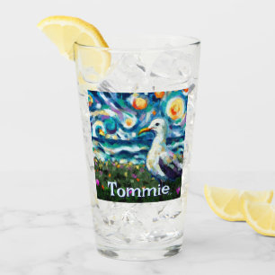 Seagull Van Gogh Style Beach Personalised Glass