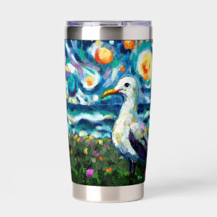Seagull Van Gogh Style Beach Sky Blue Teal Insulated Tumbler