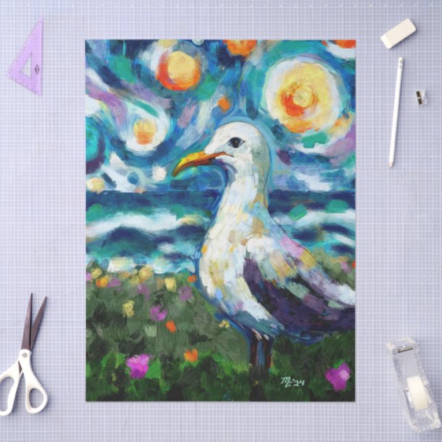 Seagull Van Gogh Style Beach Sky Decoupage Tissue Paper (Craft)