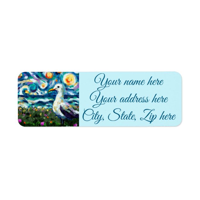 Seagull Van Gogh Style Beach Sky Return Address Label (Front)