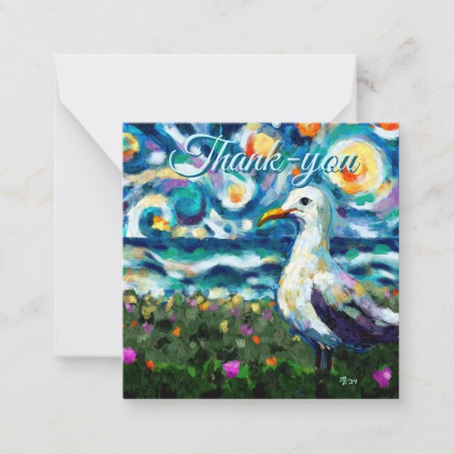 Seagull Van Gogh Style Beach Sky Thank-you Card (Front)