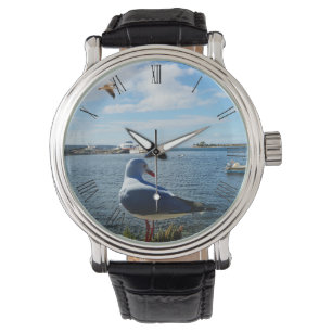 Seagull Watching Boats, Mens Wristwatch