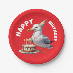 Seagull wearing birthday hat birthday paper plate
