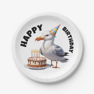 Seagull wearing birthday hat birthday paper plate