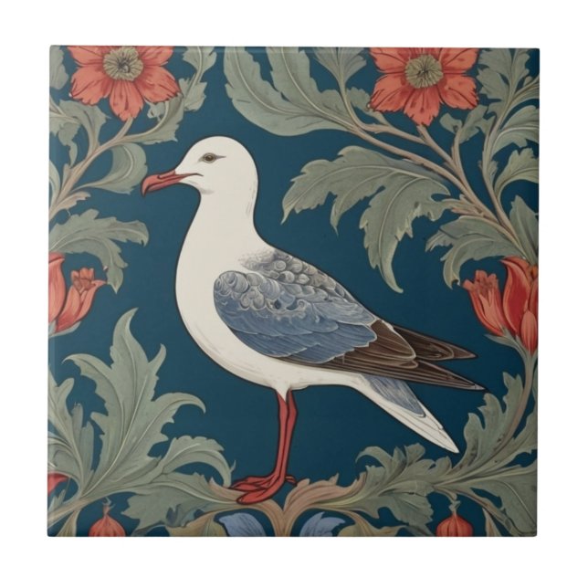 Seagull William Morris style Left Sea Marine Bird Ceramic Tile (Front)